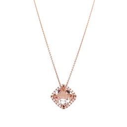[MGCS8MCHRD] 18Kt Rose Gold Necklace With A 8mm Cushion Morganite And 24 Round Diamonds Weighing 0.15cttw