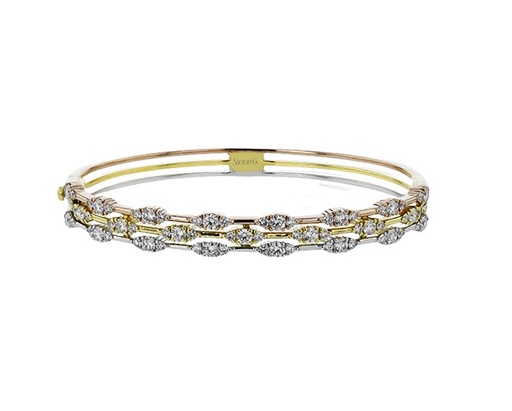 [LB2417] 18Kt Tri-Tone Bangle With Three Rows Of (69) Round Diamonds Weighing 2.70cttw