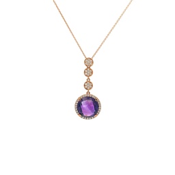 [AM113RDCHRD] 18Kt Rose Gold Four Station Drop Necklace With A Round Amethyst And Round Diamonds Weighing 0.48cttw