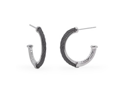 [03-52-1112-11] 18Kt White Gold Black Nautical Cable Open Hoops With (16) Round Diamonds Weighing 0.13cttw