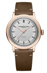 [2925-PC5-65001] 39.5mm Millesime Automatic Watch With A Silver Dial And Brown Leather Strap