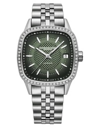 [2490-STS-52051] 34.5x34.5mm Green Dial Automatic Watch With A Diamond Bezel And Stainless Steel Strap