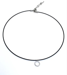 [08-52-0120-11] 18Kt White Gold Black Cable Circle Station Necklace With (16) Round Diamonds Weighing 0.14cttw