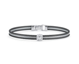 [04-54-0814-11] 18Kt White Gold Black And Grey Nautical Cable Single Square Station Bracelet With (9) Round Diamonds Weighing 0.05cttw