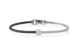 [04-54-0917-11] 18Kt White Gold Black And Grey Nautical Cable Single Barrel Station Bracelet With (8) Round Diamonds Weighing 0.07cttw