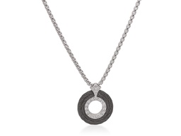 [08-45-0065-11] 14Kt White Gold Black Nautical Cable Three Row Circle Pendant Necklace With (18) Round Diamonds Weighing 0.15cttw