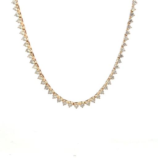 [N1-600-Y] 14Kt Yellow Gold Three Prong Tennis Necklace With (146) Round Diamonds Weighing 6.37cttw