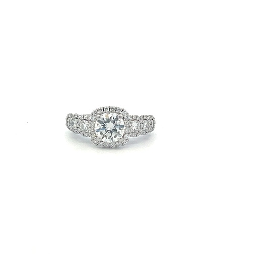 [141058138635] 14Kt White Gold Halo Style Ring With A Center Round Weighing 1.03ct And (74) Round Diamonds Weighing 0.62ct