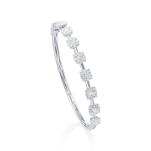 [M2267] 14Kt White Gold Floral Station Bangle With (81) Round Diamonds Weighing 2.53cttw