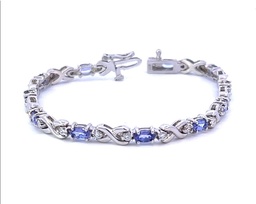[M1988] 14Kt White Gold Tennis Bracelet With Oval Tanzanites Weighing 3.00ct And Round Diamonds Weighing 0.85ct