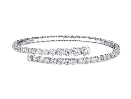 [ABR23478EP-WQJ070] 18Kt White Gold Wrap Bracelet With (57) Round Diamonds Weighing 4.19cttw