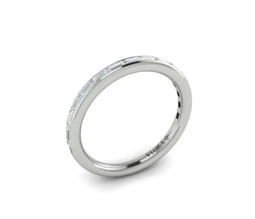 [VW20100-15WG] 14Kt White Gold Half Eternity Band With (15) Baguette Diamonds Weighing 0.38cttw