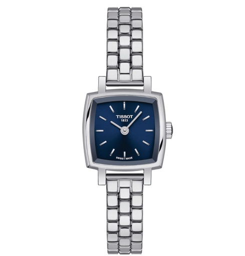 [T058.109.11.041.01] 20x20mm Square Lovely Ladies Blue Dial Quartz Watch With A Stainless Steel Strap