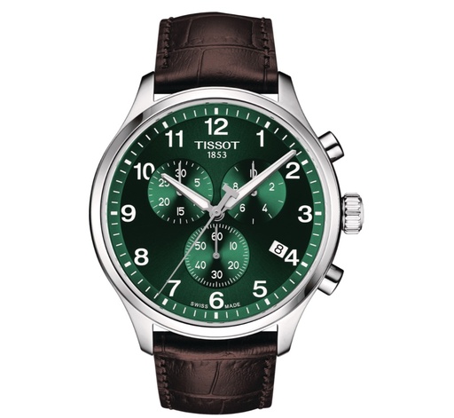 [T116.617.16.092.00] 45mm Chrono XL Quartz Movement Green Dial Watch With A Brown Leather Strap