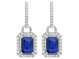 [E27397-S] Diamond And Sapphire Drop Earrings 2.65cttw