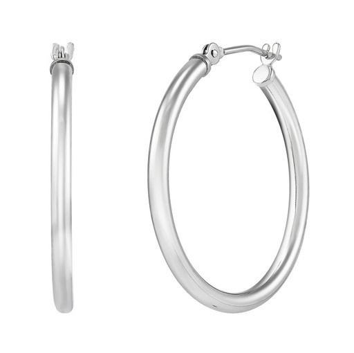 [E10-2025-W] 14Kt White Gold 2x25mm Tube Hoops