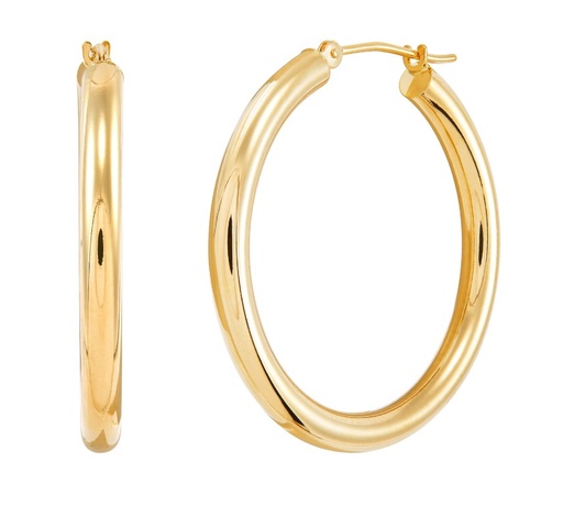 [FRE029273Y30] 14Kt Yellow Gold 3x30mm Tube Hoops