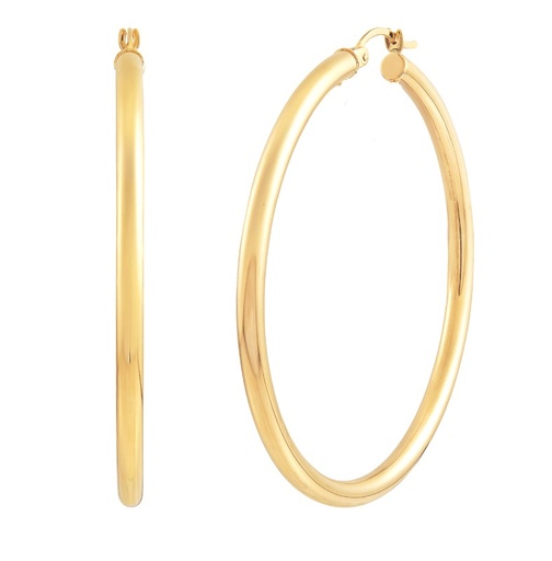 [E10-3050] 14Kt Yellow Gold 3x50mm Tube Hoops