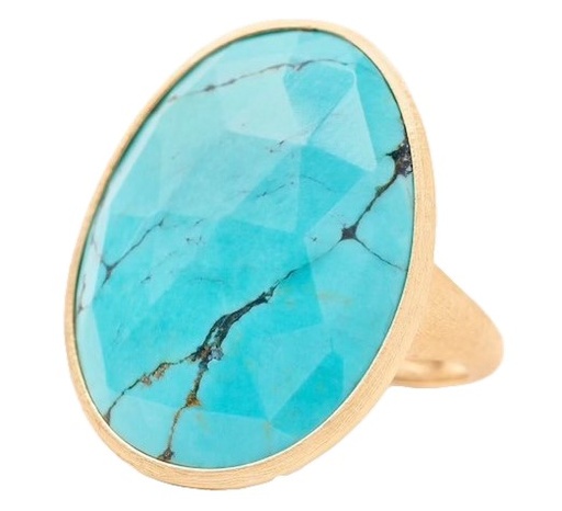 [AB564 TUM01 Y 02] 18Kt Yellow Gold Lunaria Cocktail Ring With Turquoise sz7