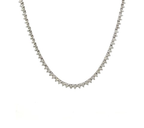 [N1-400-W (NE121)] 14Kt White Gold Three Prong Tennis Necklace With (184) Round Diamonds Weighing 4.50cttw