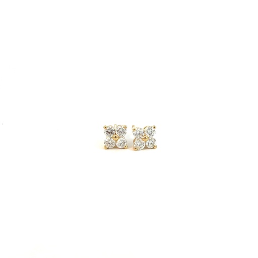 [ST891-100-Y (ER105)] Clover Cluster Diamond Studs 0.98cttw 14Kt Yellow Gold Pushbacks