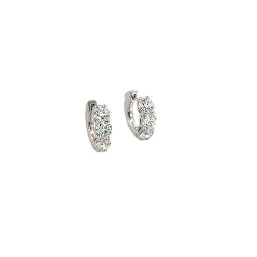 [SE145-300-W (ER110)] 14Kt White Gold Huggie Hoops With (6) Round Diamonds Weighing 3.03cttw
