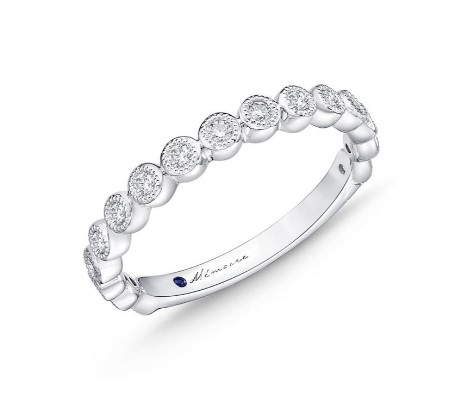 [ERSUR0665008W72000] 18Kt White Gold Bezel Stackable Band With (9) Round Diamonds Weighing 0.31cttw