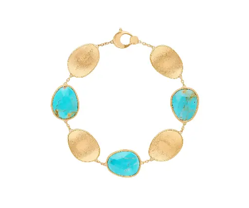 [BB2099 TUM01 Y 02] 18Kt Yellow Gold Lunaria Mexican Turquoise Bracelet 7.25"