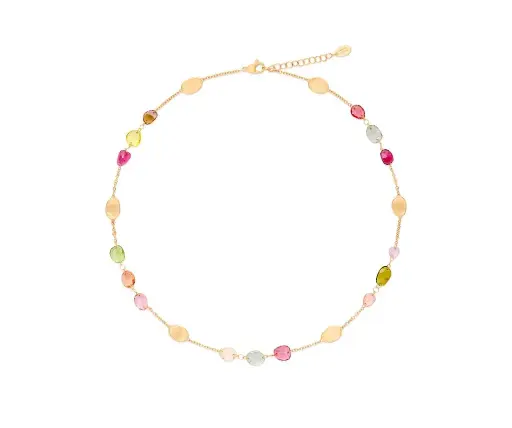 [CB2867 TM01 Y 02] 18Kt Yellow Gold Lunaria Multicolor Tourmaline Necklace 16.5"