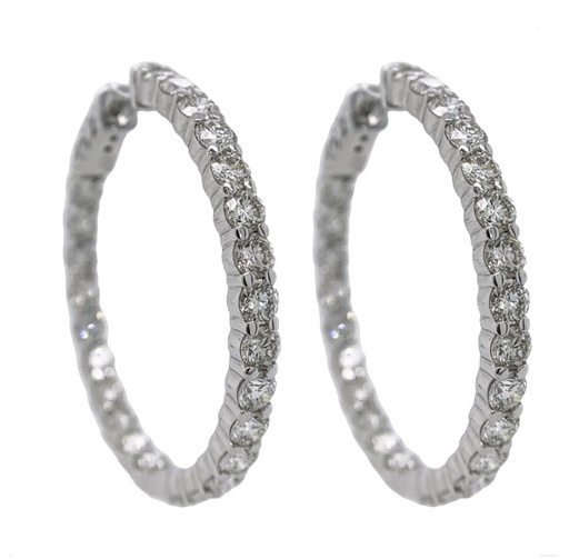 [E72999.4] 14Kt White Gold In/Out Hoops With (50) Round Diamonds Weighing 5.15cttw