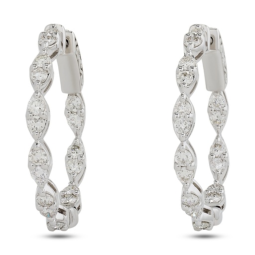 [E80905] 14Kt White Gold Marquise Illusion Hoops With (36) Round Diamonds Weighing 1.25cttw