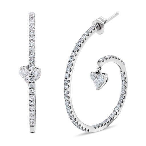 [E52383.1] 14Kt White Gold Swirl Earrings With (2) Princess Cut Diamonds Weighing 0.25ct And (108) Round Diamonds Weighing 1.91ct