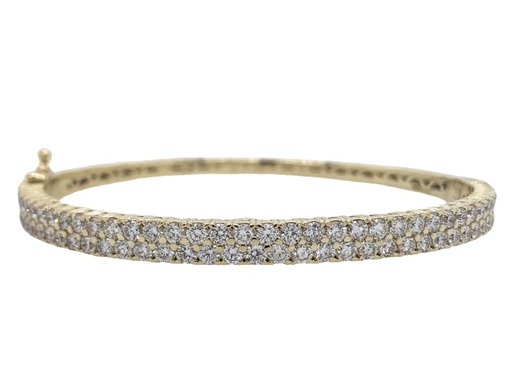 [B74610.1] 14Kt Yellow Gold Two Row Bangle With (75) Round Diamonds Weighing 3.30cttw
