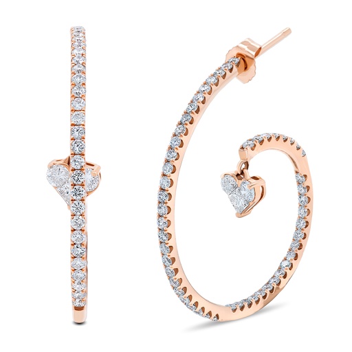 [E52380.2] 14Kt Rose Gold Swirl Earrings With (2) Princess Cut Diamonds Weighing 0.25ct And (108) Round Diamonds Weighing 1.96ct