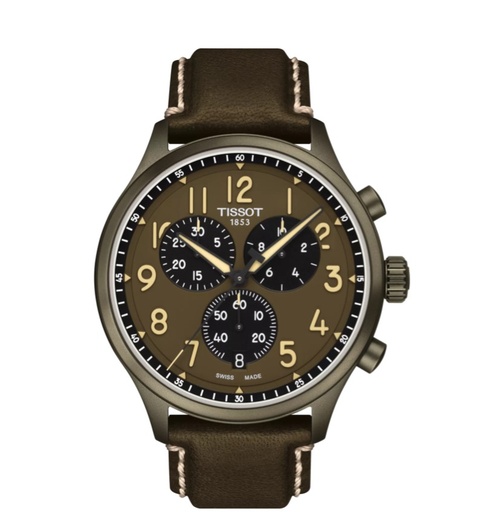 [T116.617.36.092.00] 45mm Chrono Green Dial Quartz Watch With A Green Leather Strap