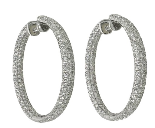 [E69855.1] 18Kt White Gold Pave In/Out Hoops With (362) Round Diamonds Weighing 3.89cttw