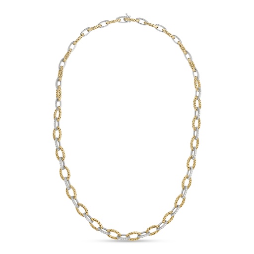 [N80918] 14Kt Two Toned Oval Link Necklace With (172) Round Diamonds Weighing 2.40cttw