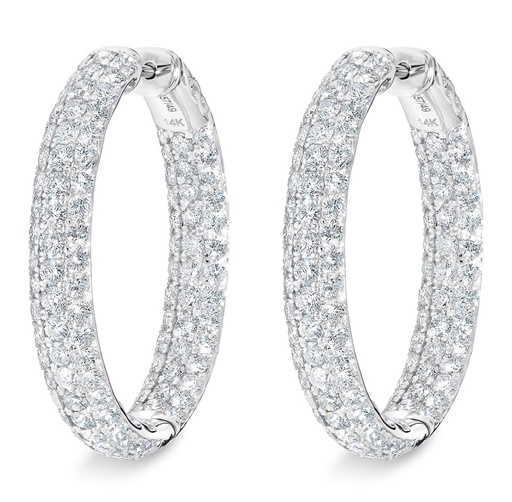 [E68557.4] 14Kt White Gold Three Row Hoop Earrings With 204 Round Pave Set Diamonds Weighing 6.90cttw G-H/SI1