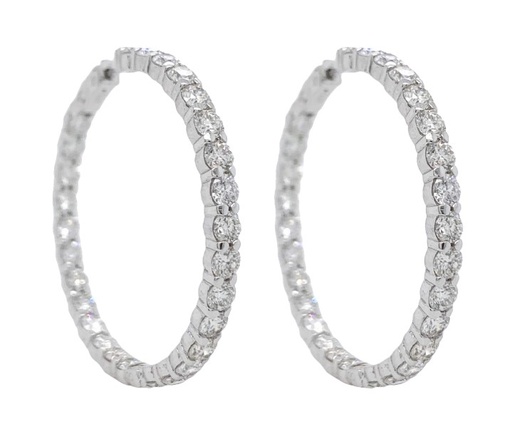 [E73006.4] 14Kt White Gold In/Out Hoops With (56) Round Diamonds Weighing 8.40cttw