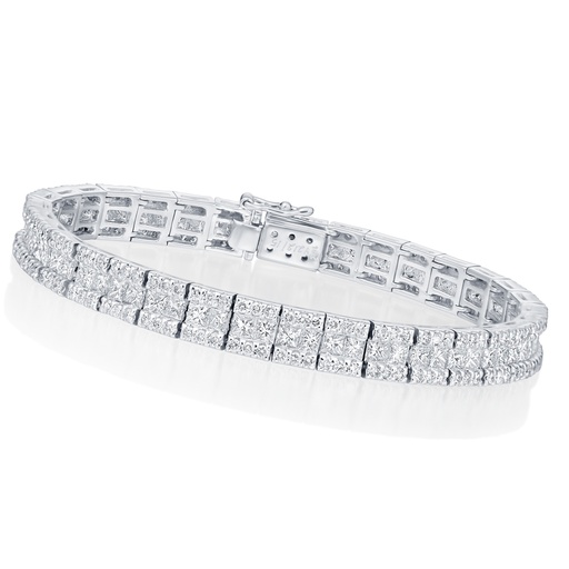 [B40046.3] 18Kt White Gold Line Bracelet With (67) Princess Cut Diamonds Weighing 7.48ct And (202) Round Diamonds Weighing 3.76ct