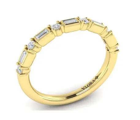 [VW51063-YG] 18Kt Yellow Gold Half Eternity Band With (5) Baguette Diamonds And (6) Round Diamonds Weighing 0.30cttw
