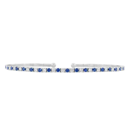 [BN6131-S] 18Kt White Gold Bangle With (19) Round Sapphires Weighing 0.76ct And (20) Round Diamonds Weighing 0.60ct
