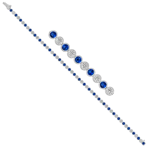 [B6368-S] 18Kt White Gold Milgrain Tennis Bracelet With (28) Round Sapphires Weighing 1.68ct And (28) Round Diamonds Weighing 1.40ct