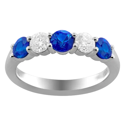 [R6710-S] Platinum Alternating Band With (3) Round Sapphires Weighing 0.90ct And (2) Round Diamonds Weighing 0.46ct