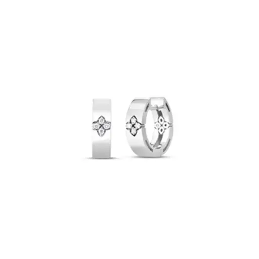 [8882970AWERX] 18Kt White Gold Love In Verona Hoops with (8) Round Diamonds Weighing 0.05cttw