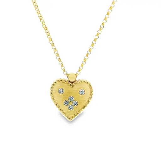 [7773628AYCHX] 18Kt Yellow Gold Small Venetian Princess Heart Necklace With (6) Round Diamonds Weighing 0.08cttw