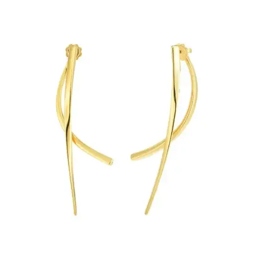 [6740599AYER0] 18Kt Yellow Gold Oro Classic Curved Bar Drop Earrings