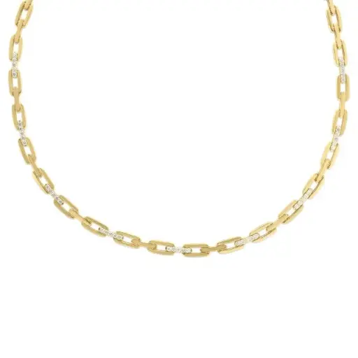 [8883525AY16X] Navarra Link Necklace With (45) Round Diamonds Weighing 1.00cttw In 18Kt Yellow Gold