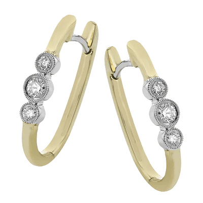 [LE4616-Y] Rectangle Hoops With (6) Round Diamonds Weighing 0.19cttw In 18Kt White And Yellow Gold