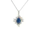 [P73473.1] Platinum Necklace With An Oval Sapphire Weighing 5.40ct, (4) Pear Shaped Diamonds, (12) Marquise Diamonds, And (5) Round Diamonds Weighing 3.65ct